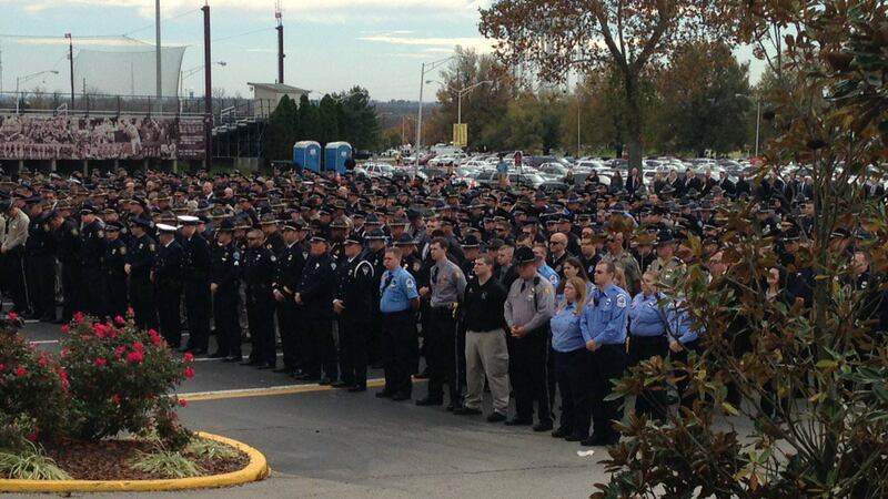 First responders attending services for Officer Daniel Ellis.