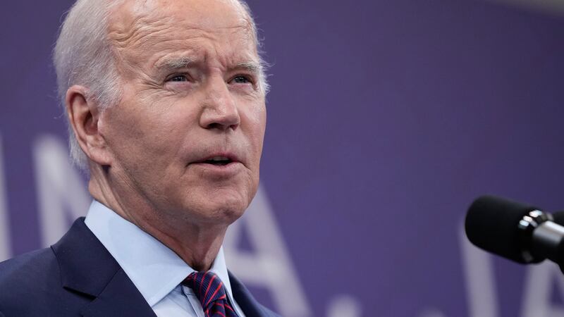 President Joe Biden speaks during a news conference in Hiroshima, Japan, Sunday, May 21, 2023,...